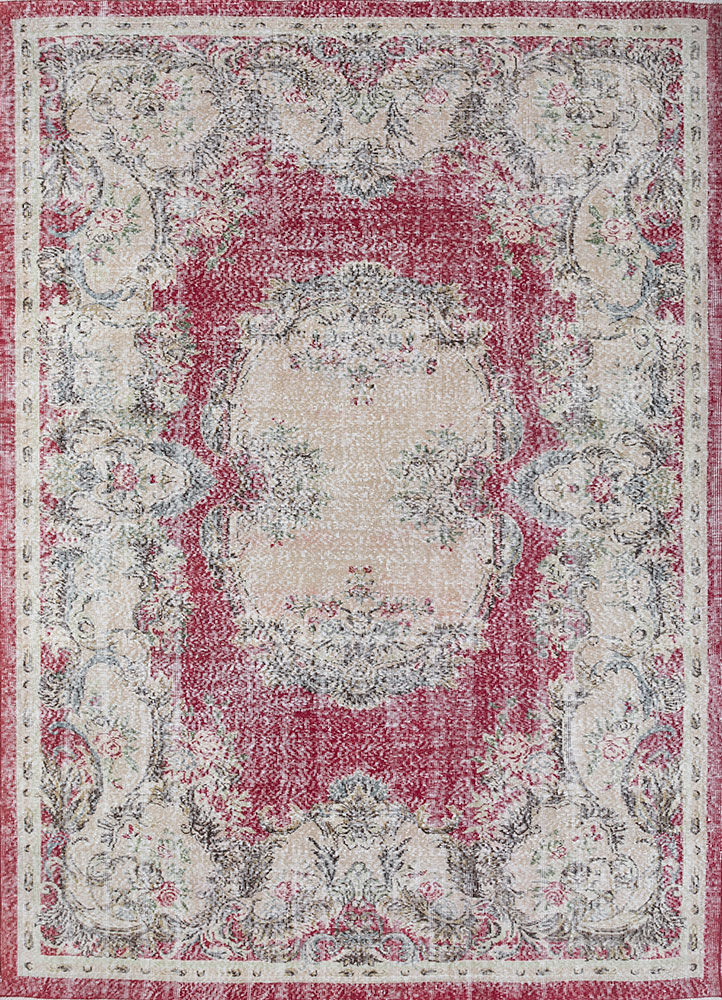 vintage red and orange wool hand knotted Rug - HeadShot