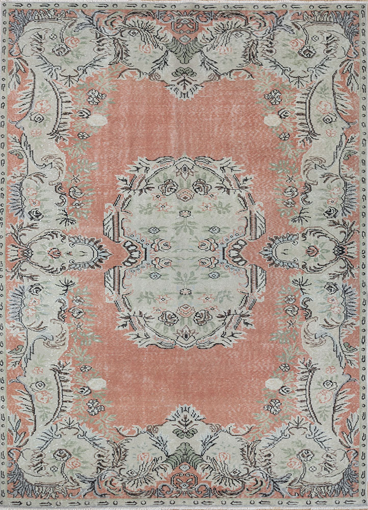 vintage red and orange wool hand knotted Rug - HeadShot