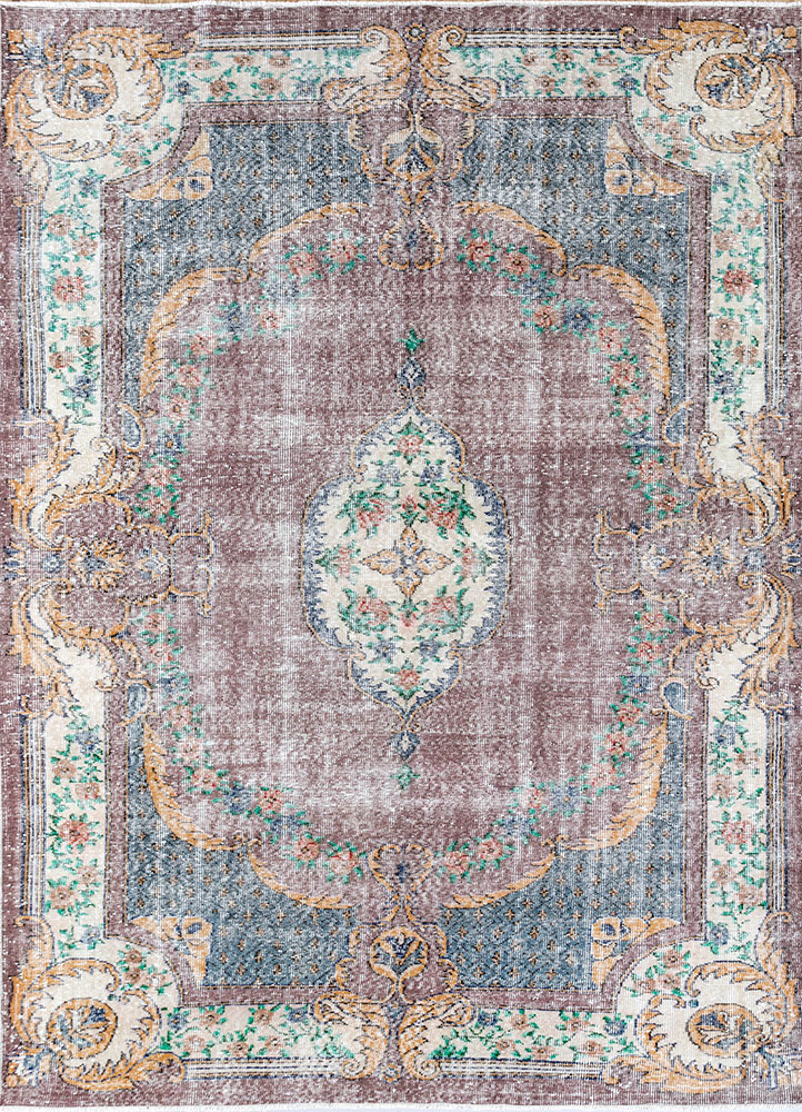vintage blue wool hand knotted Rug - HeadShot