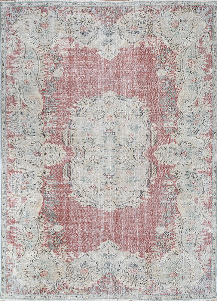 vintage red and orange wool hand knotted Rug - HeadShot