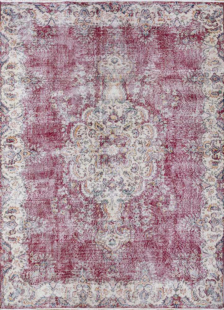 vintage red and orange wool hand knotted Rug - HeadShot