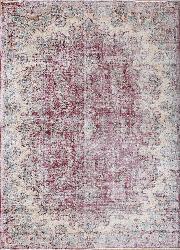 vintage red and orange wool hand knotted Rug - HeadShot