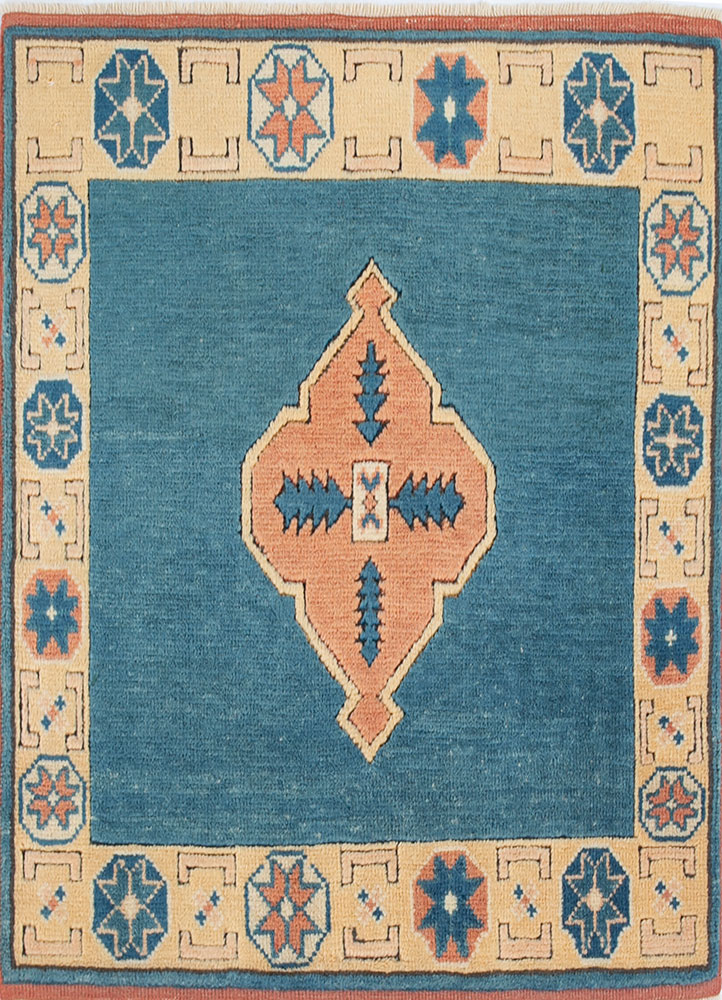 nuray blue wool hand knotted Rug - HeadShot