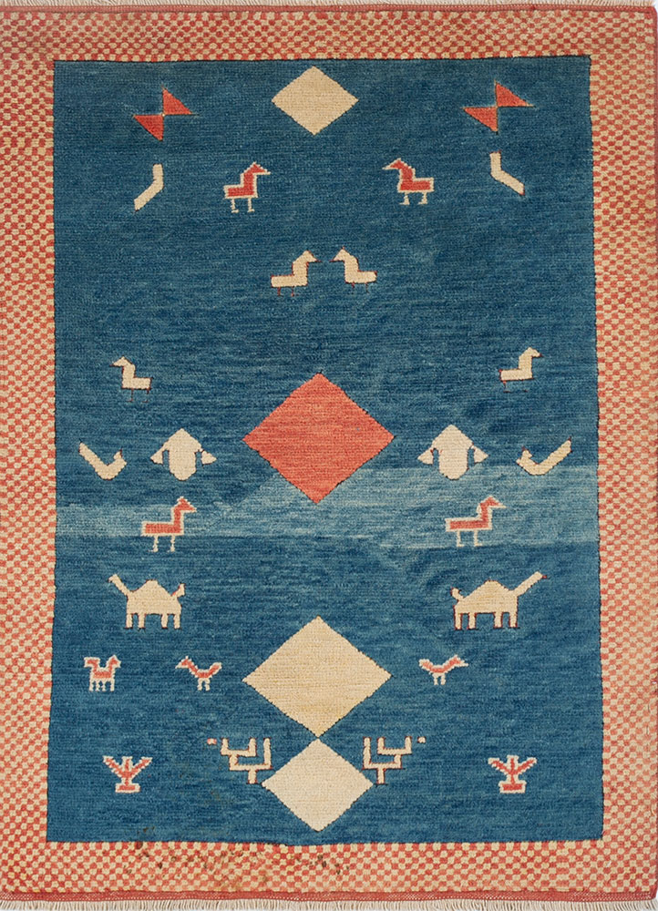 nuray blue wool hand knotted Rug - HeadShot