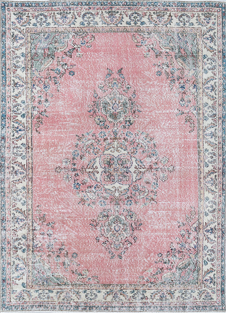 vintage red and orange wool hand knotted Rug - HeadShot