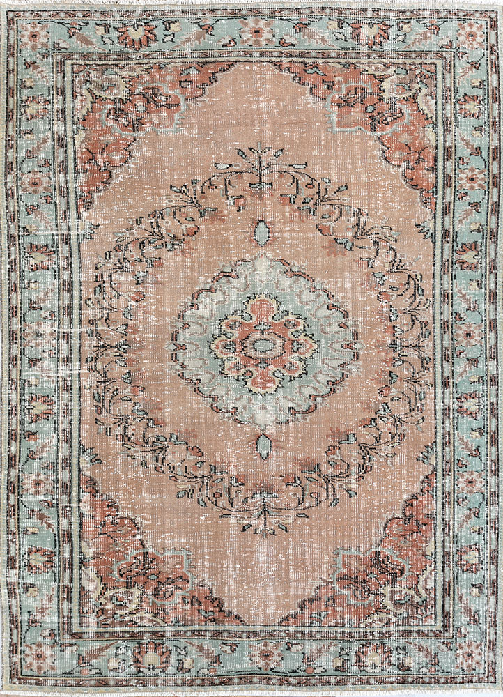 vintage beige and brown wool hand knotted Rug - HeadShot