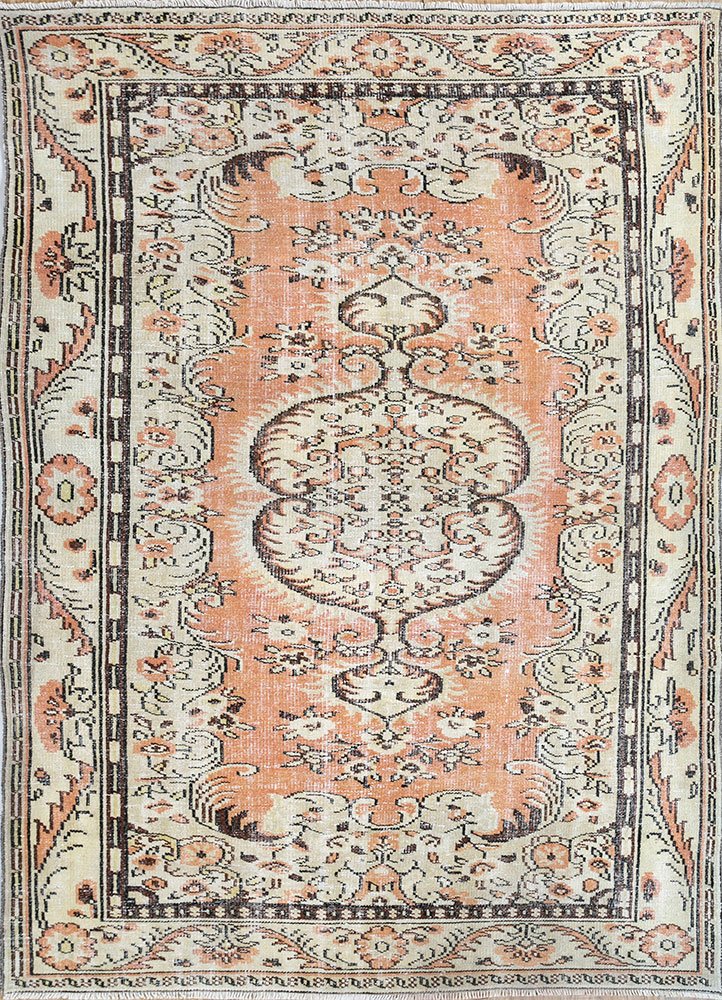 vintage red and orange wool hand knotted Rug - HeadShot