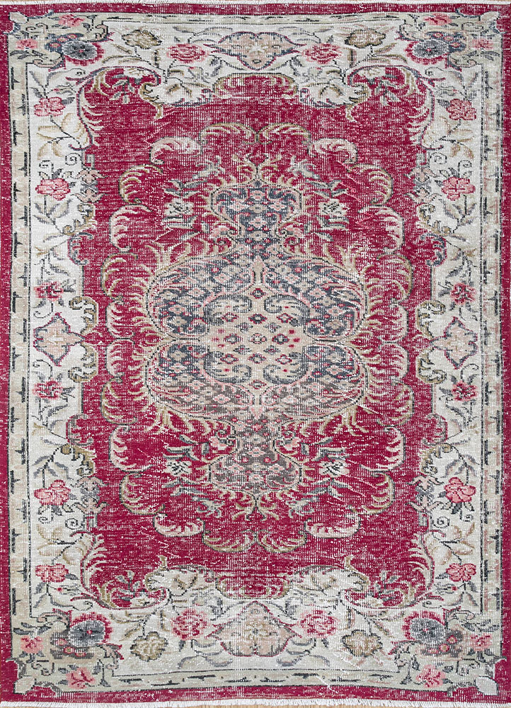 vintage red and orange wool hand knotted Rug - HeadShot