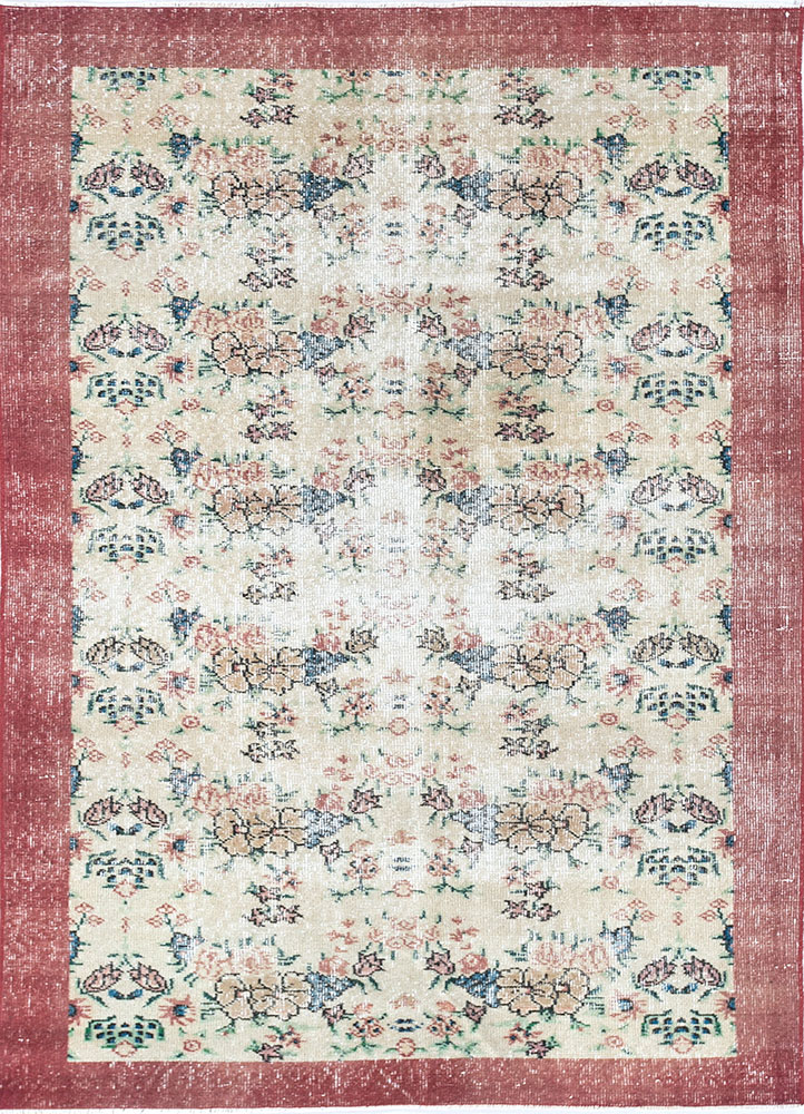vintage red and orange wool hand knotted Rug - HeadShot