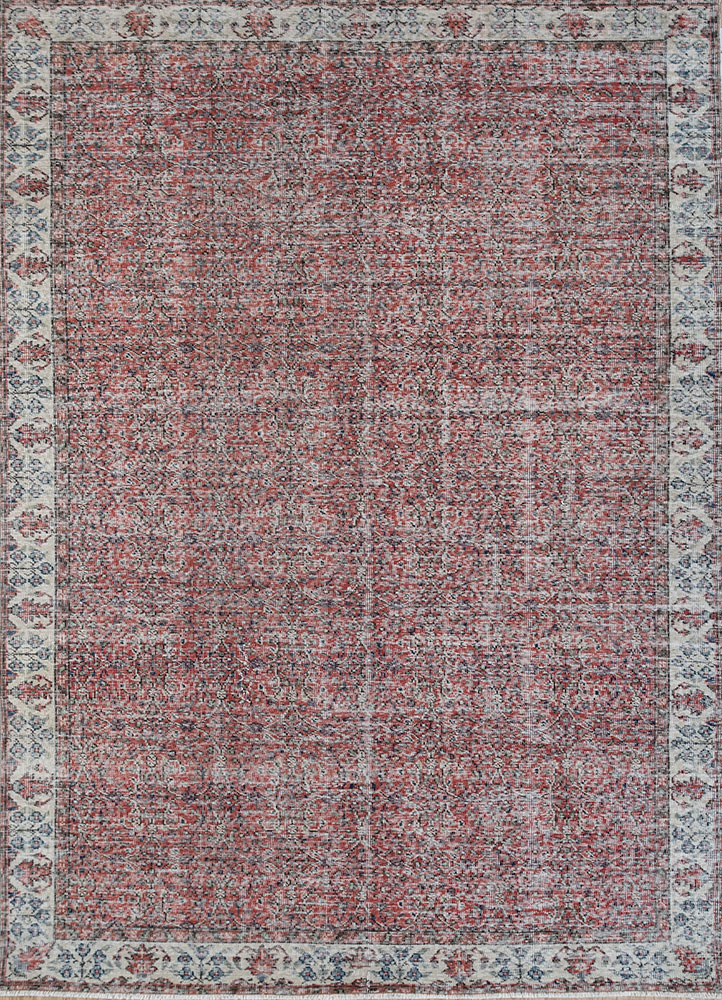 vintage red and orange wool hand knotted Rug - HeadShot