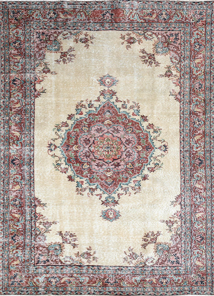 vintage red and orange wool hand knotted Rug - HeadShot