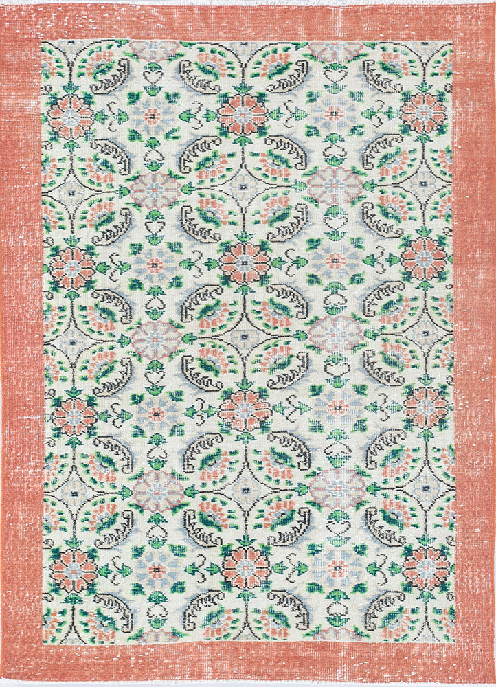 vintage red and orange wool hand knotted Rug - HeadShot
