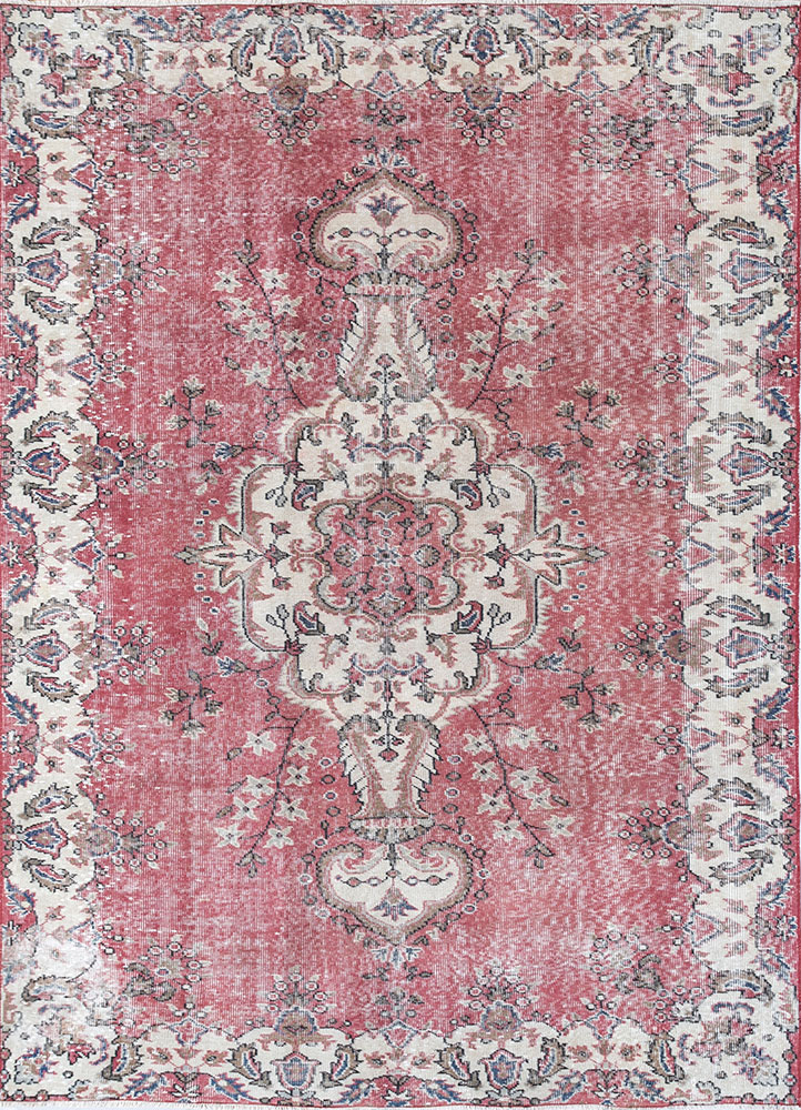 vintage red and orange wool hand knotted Rug - HeadShot