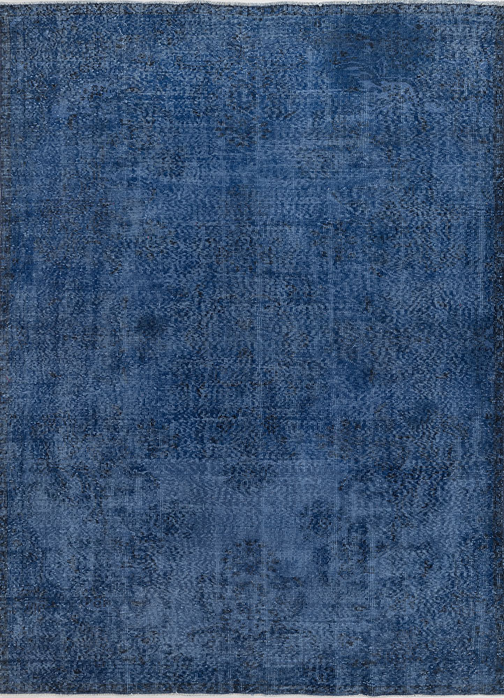 vintage blue wool hand knotted Rug - HeadShot