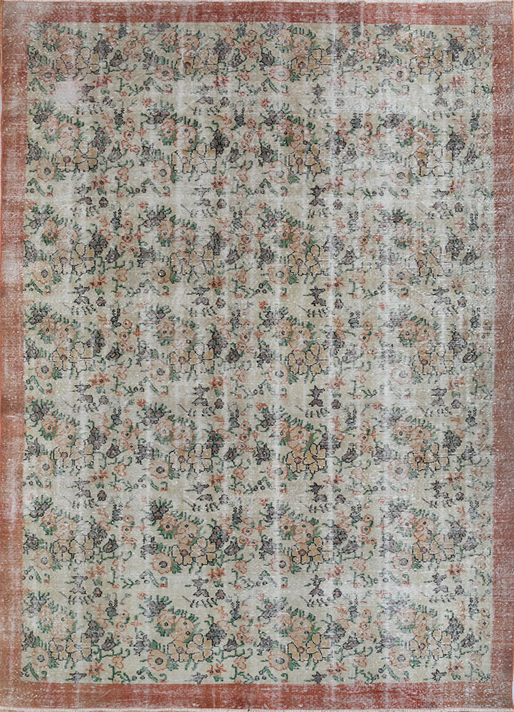 vintage beige and brown wool hand knotted Rug - HeadShot