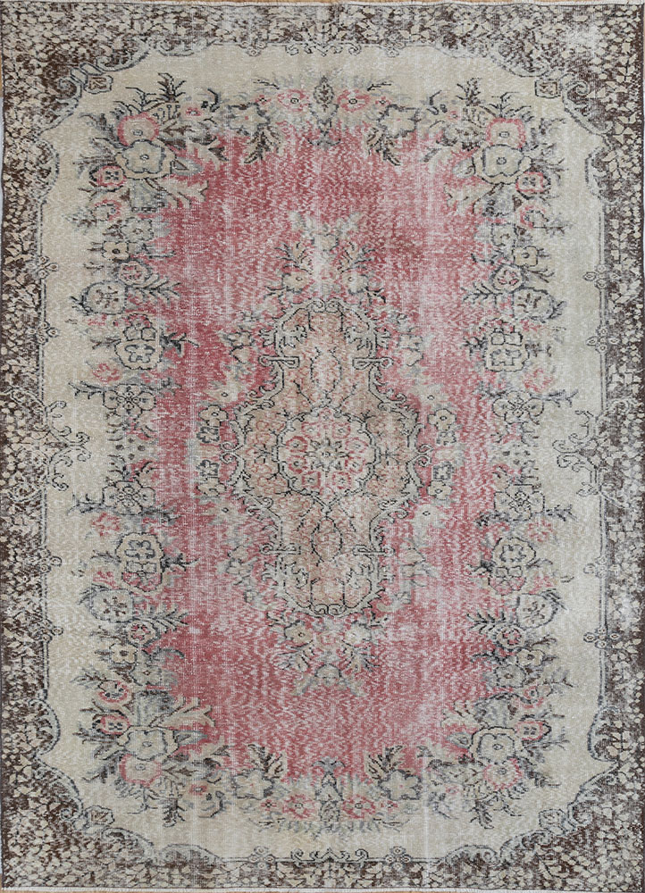 vintage red and orange wool hand knotted Rug - HeadShot