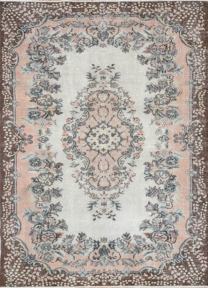 vintage red and orange wool hand knotted Rug - HeadShot