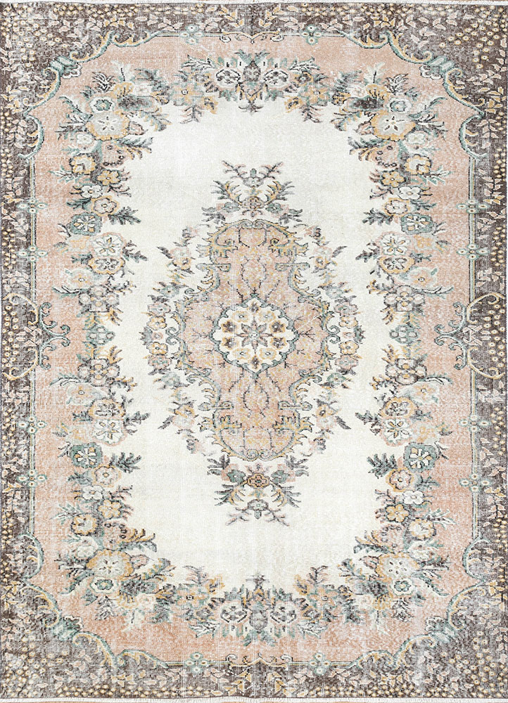 vintage beige and brown wool hand knotted Rug - HeadShot