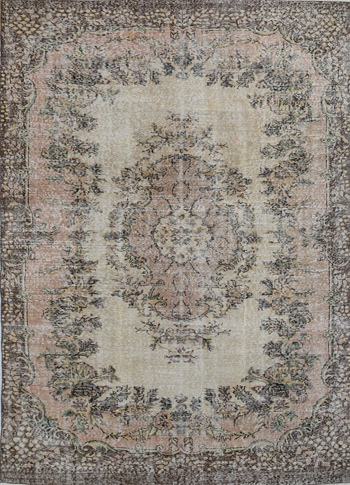 vintage beige and brown wool hand knotted Rug - HeadShot