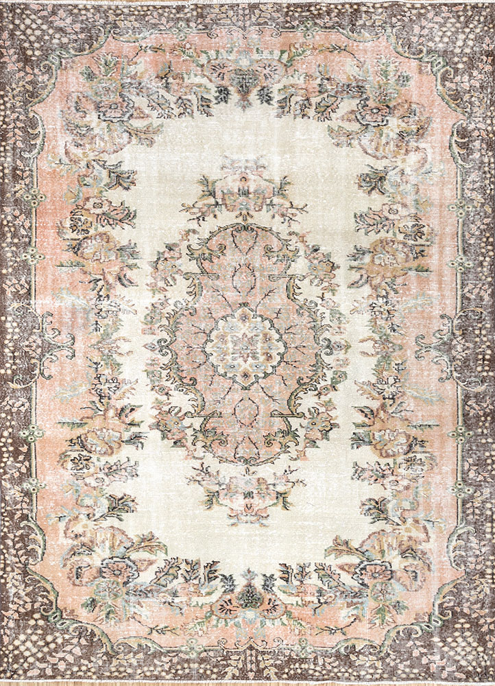 vintage red and orange wool hand knotted Rug - HeadShot