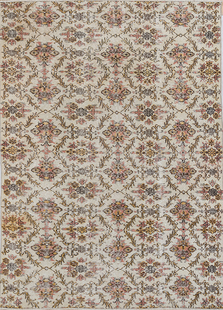 vintage beige and brown wool hand knotted Rug - HeadShot