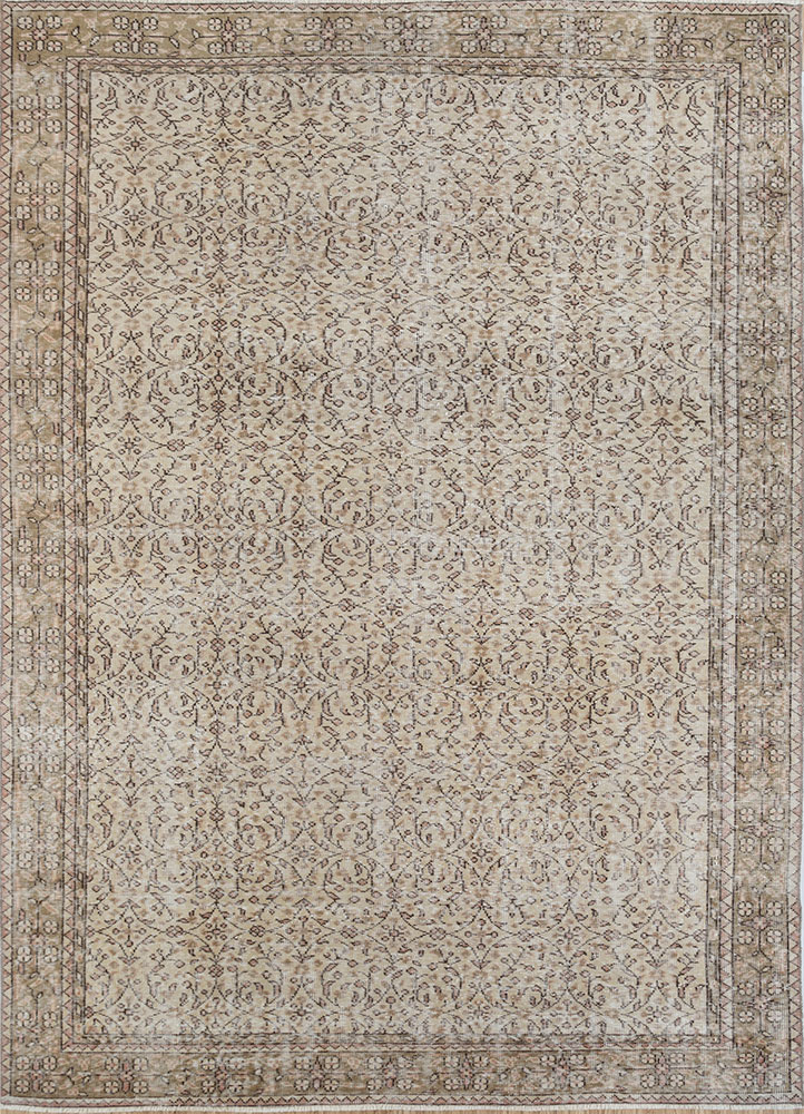 vintage beige and brown wool hand knotted Rug - HeadShot