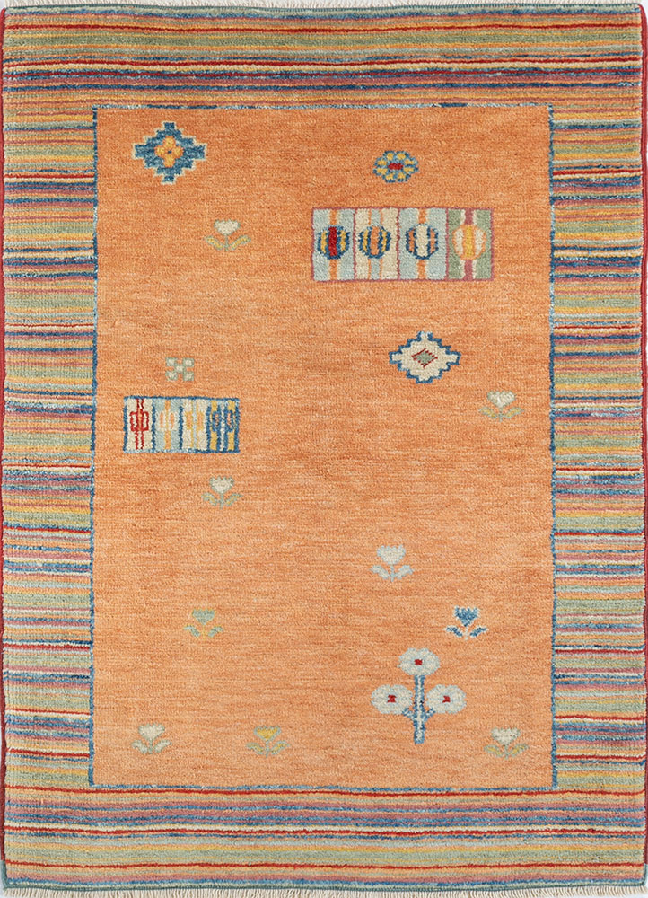 nuray red and orange wool hand knotted Rug - HeadShot