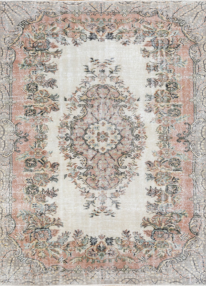 vintage red and orange wool hand knotted Rug - HeadShot