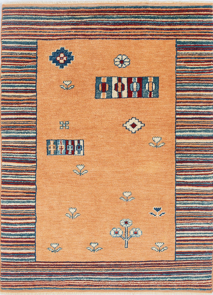 nuray red and orange wool hand knotted Rug - HeadShot