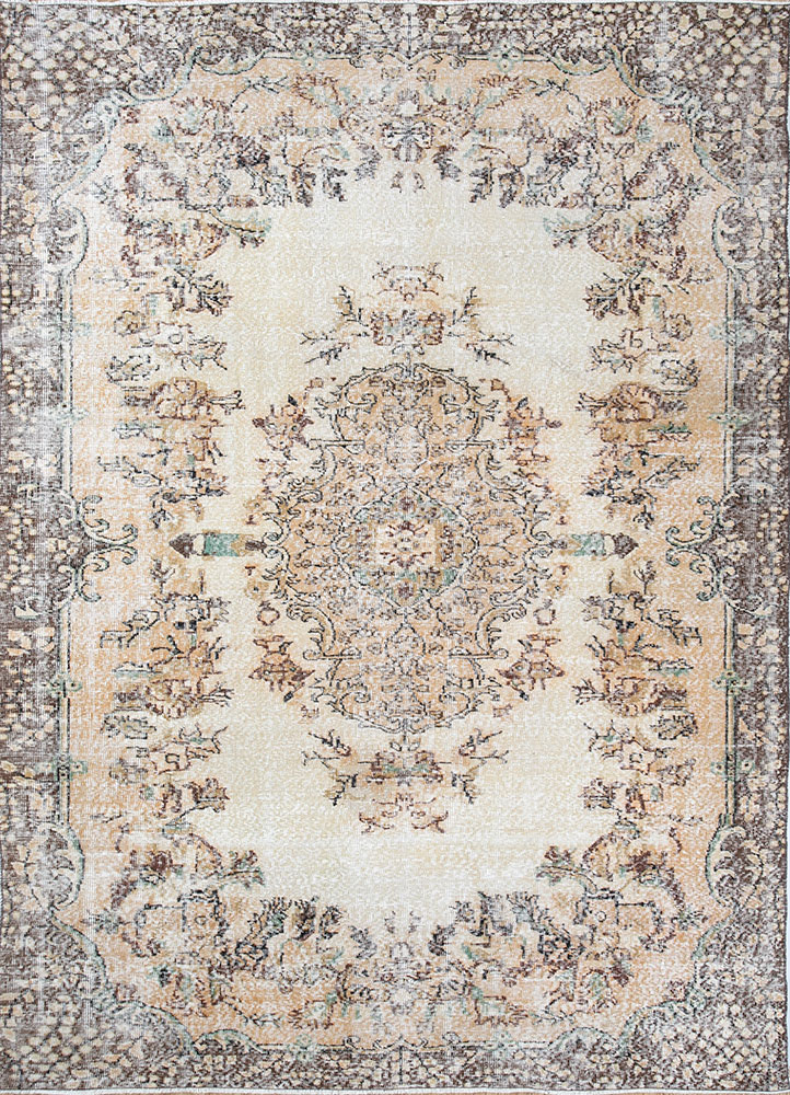 vintage red and orange wool hand knotted Rug - HeadShot