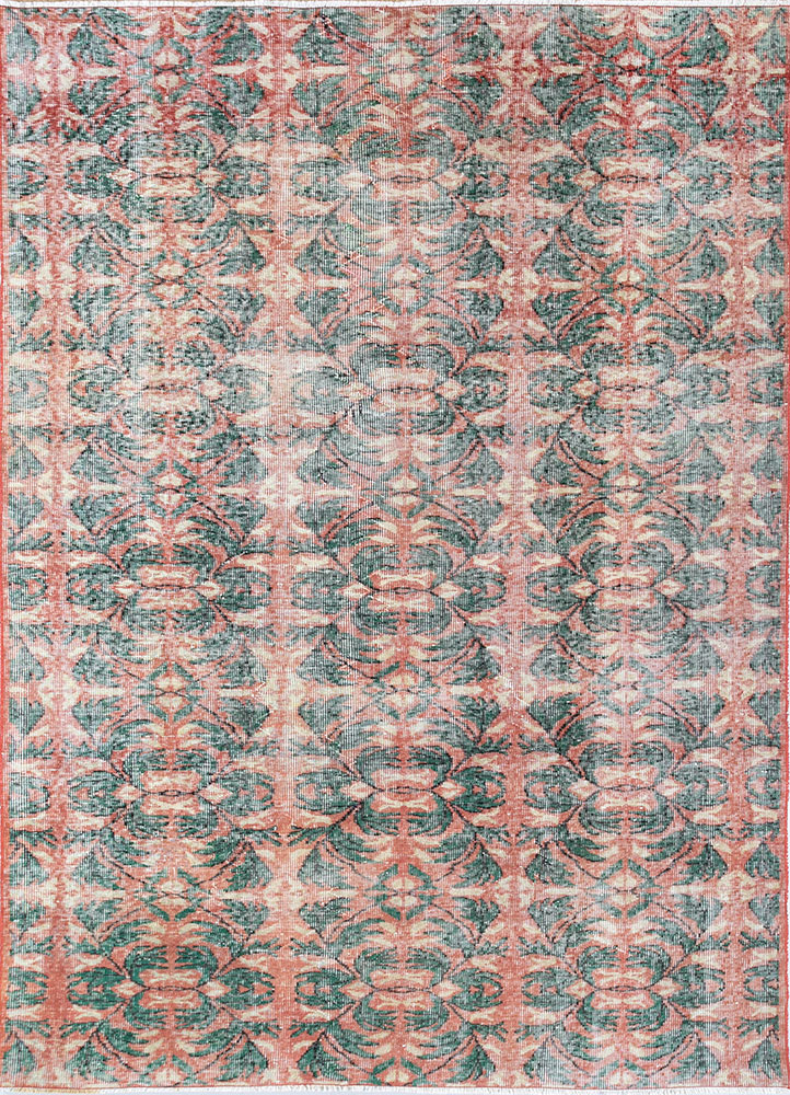vintage red and orange wool hand knotted Rug - HeadShot