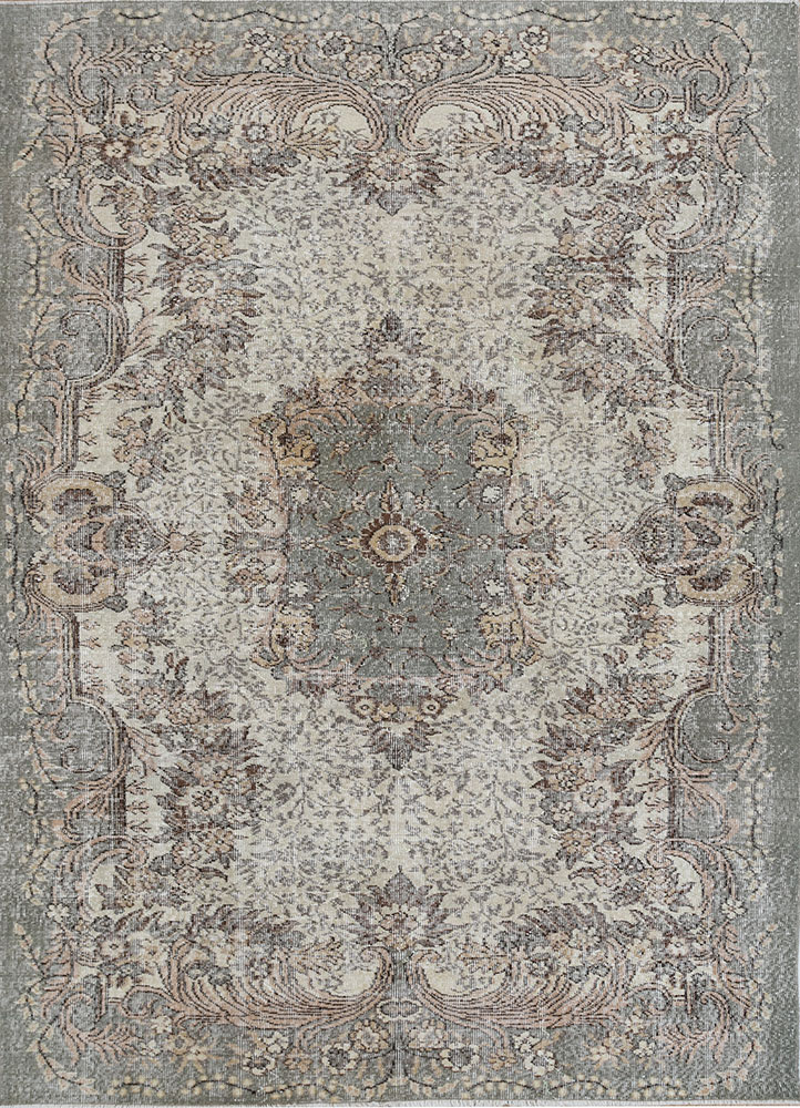 vintage grey and black wool hand knotted Rug - HeadShot