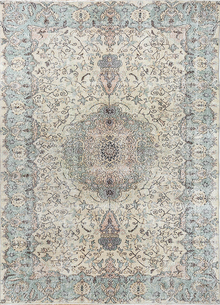 vintage blue wool hand knotted Rug - HeadShot