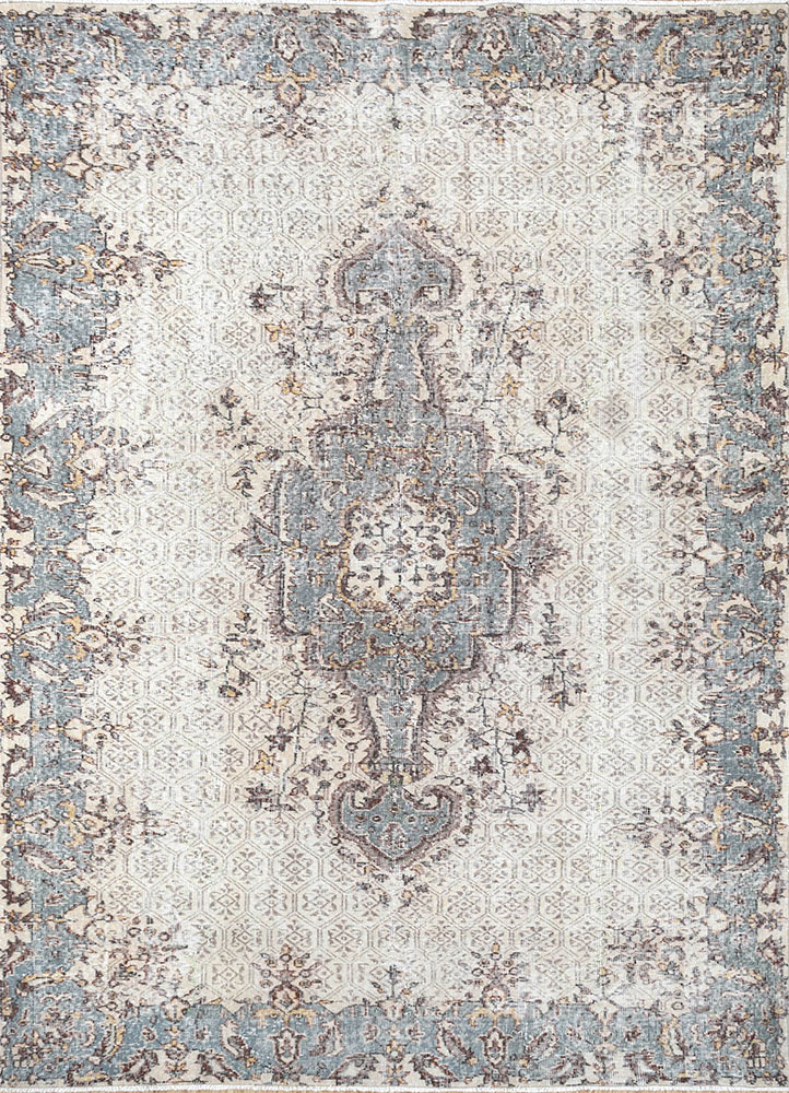 vintage grey and black wool hand knotted Rug - HeadShot