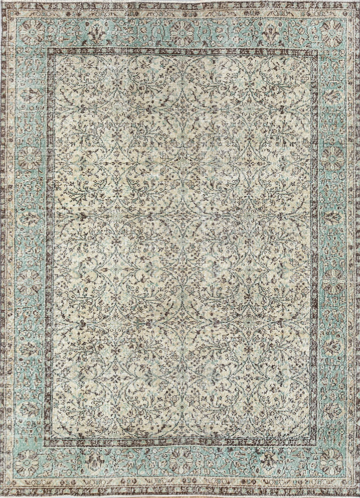 vintage beige and brown wool hand knotted Rug - HeadShot