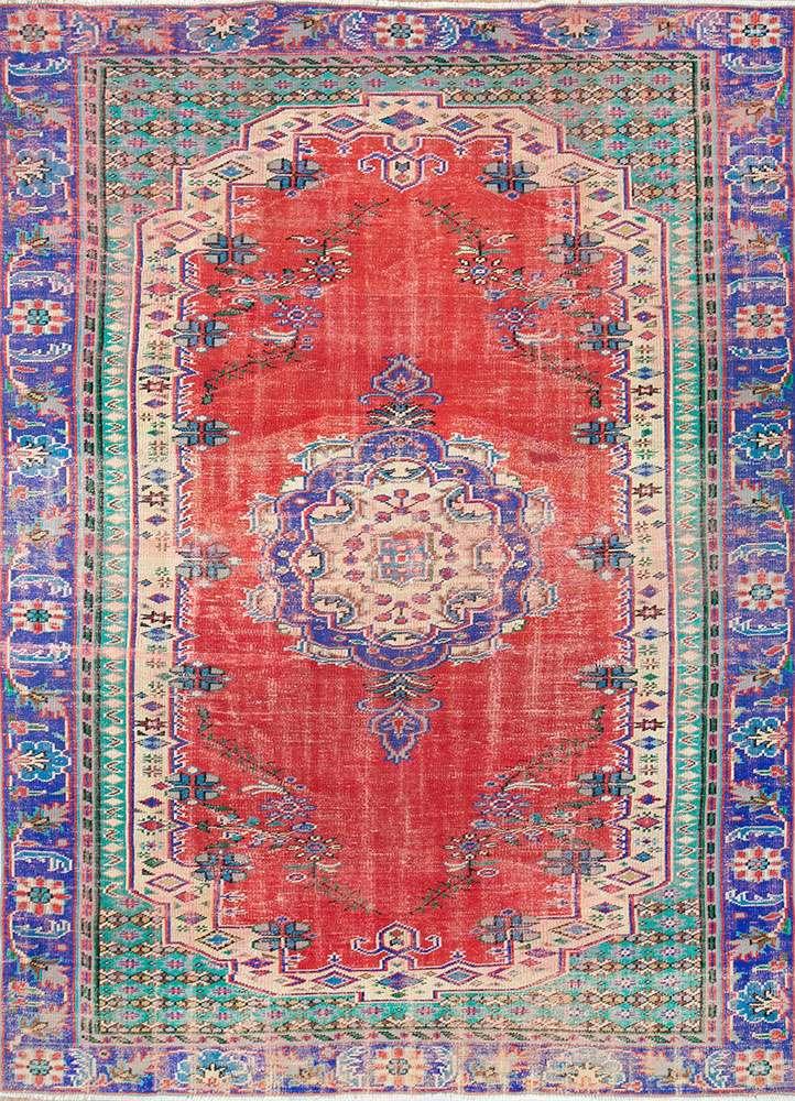 vintage multi wool hand knotted Rug - HeadShot