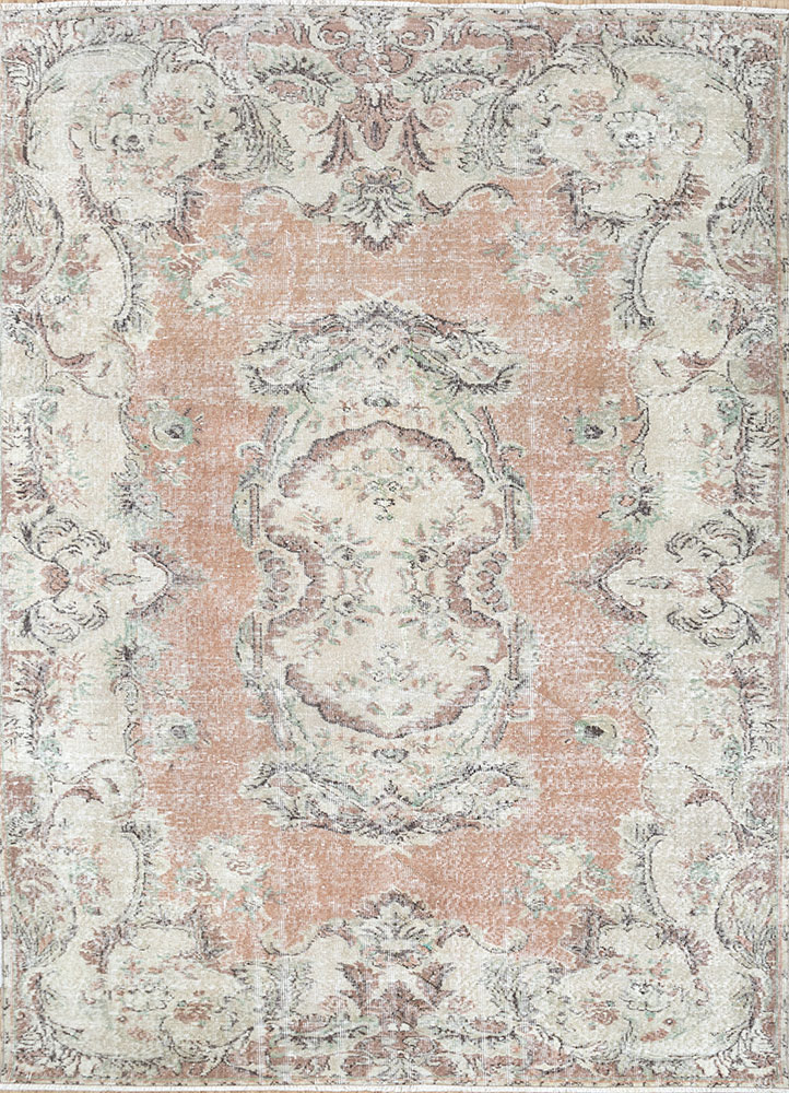 vintage red and orange wool hand knotted Rug - HeadShot