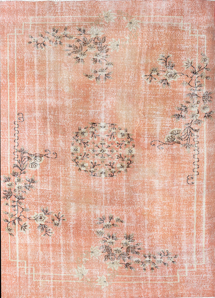 vintage red and orange wool hand knotted Rug - HeadShot