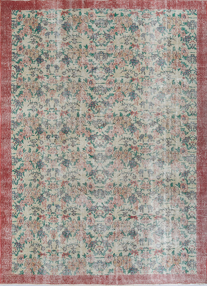 vintage red and orange wool hand knotted Rug - HeadShot