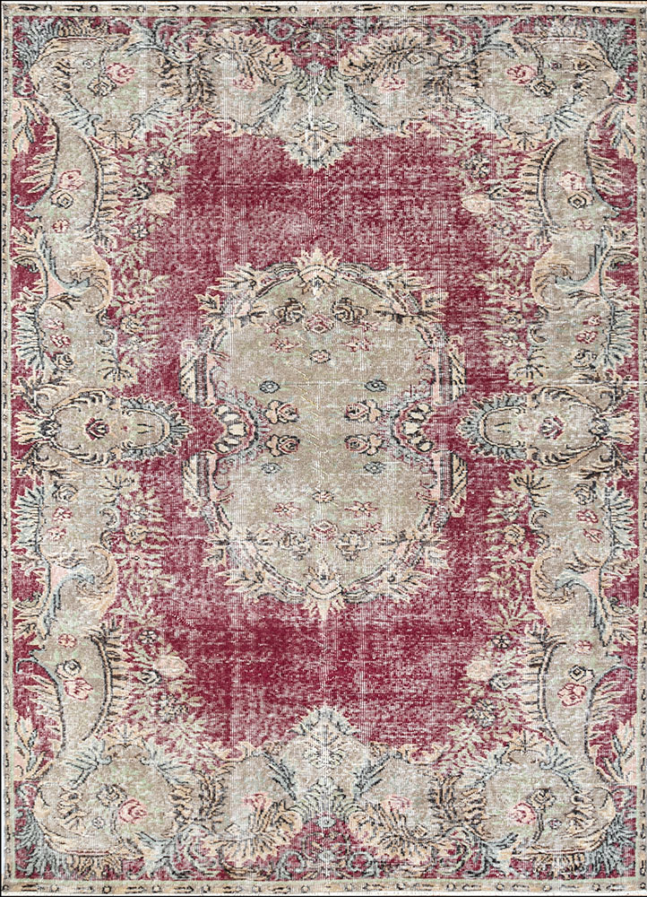 vintage red and orange wool hand knotted Rug - HeadShot