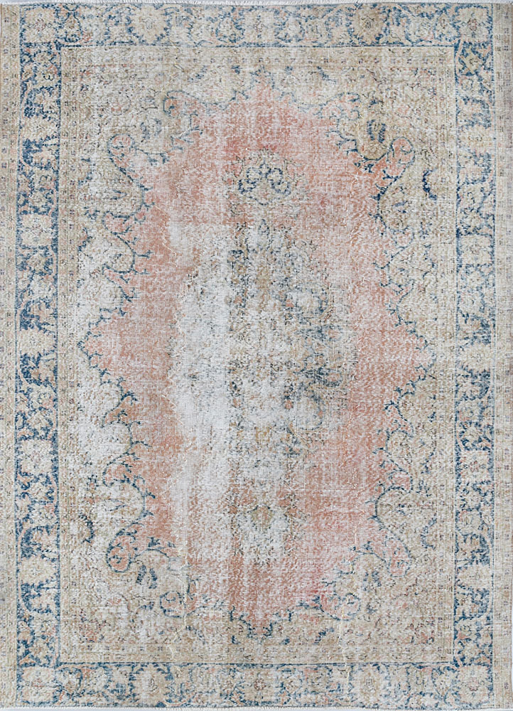 vintage blue wool hand knotted Rug - HeadShot