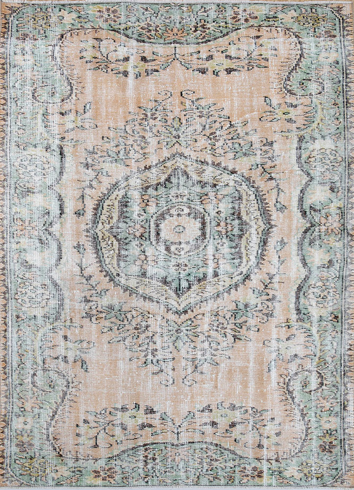 vintage red and orange wool hand knotted Rug - HeadShot