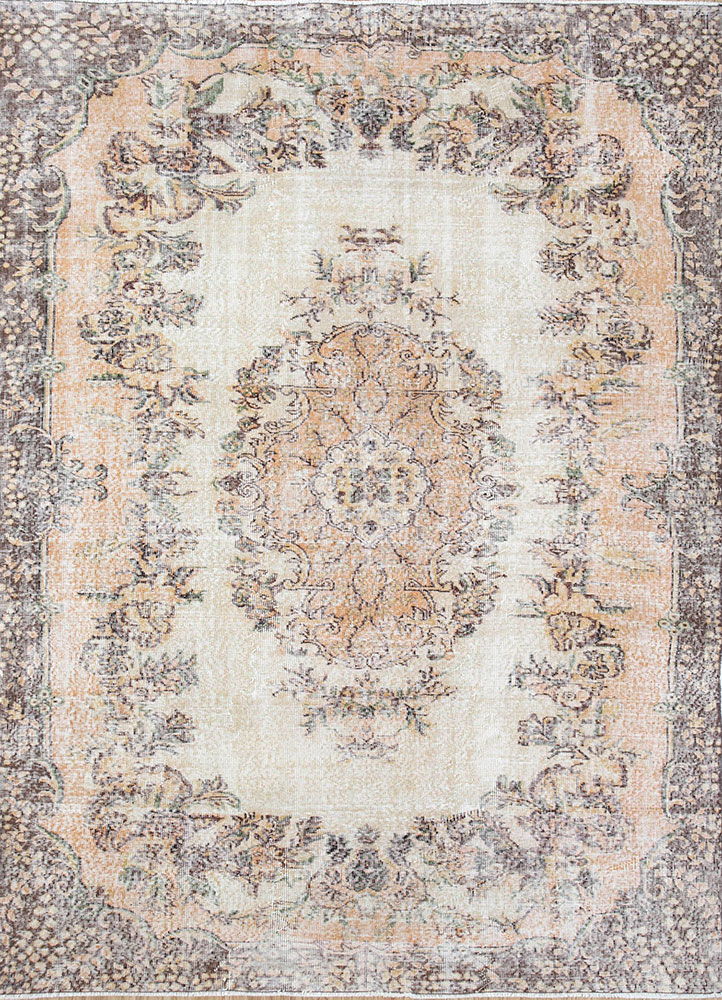 vintage red and orange wool hand knotted Rug - HeadShot