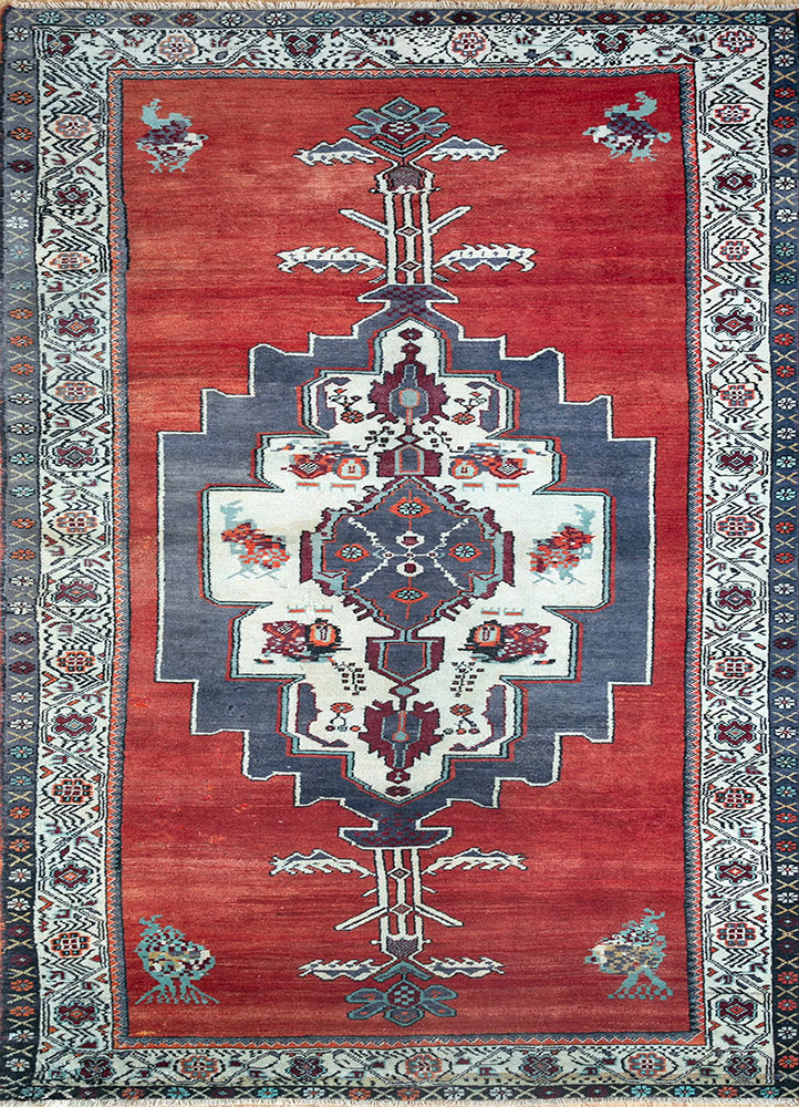 nuray red and orange wool hand knotted Rug - HeadShot
