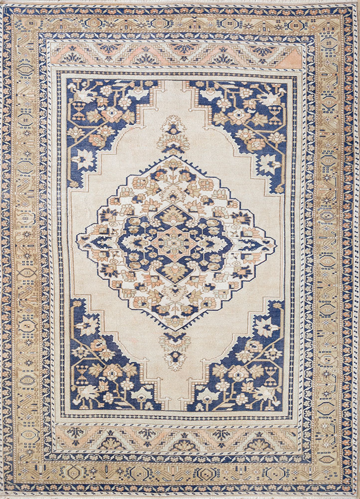 nuray beige and brown wool hand knotted Rug - HeadShot