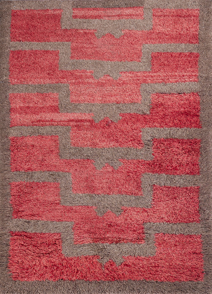 zuri red and orange wool hand knotted Rug - HeadShot