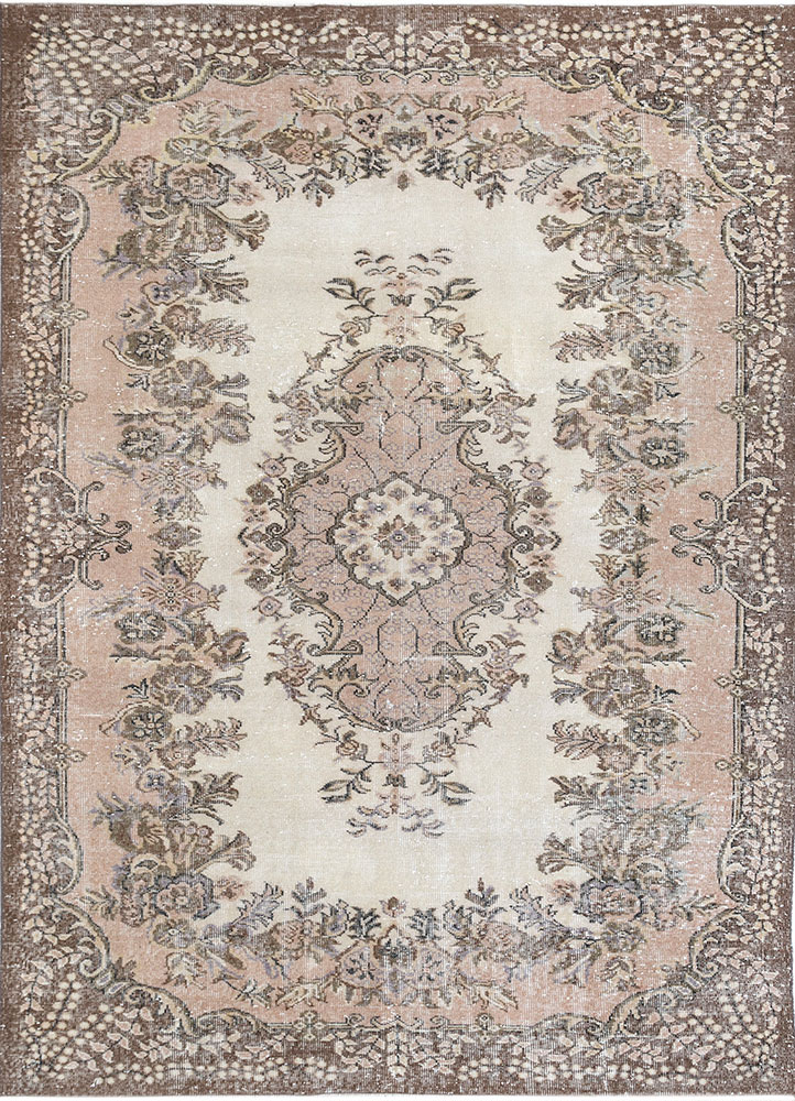 vintage beige and brown wool hand knotted Rug - HeadShot