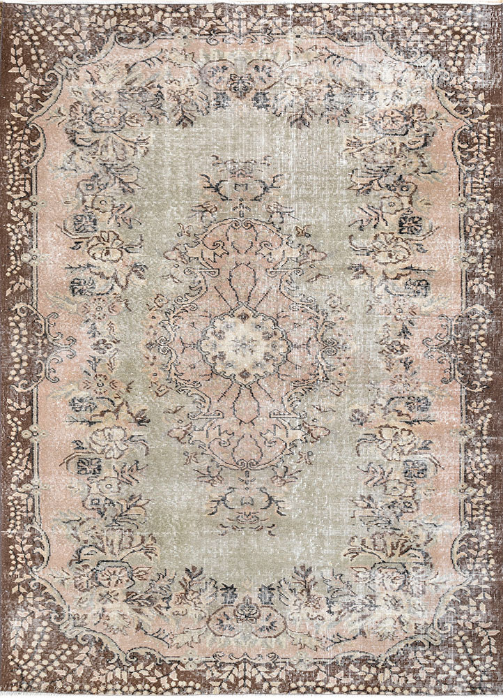 vintage beige and brown wool hand knotted Rug - HeadShot