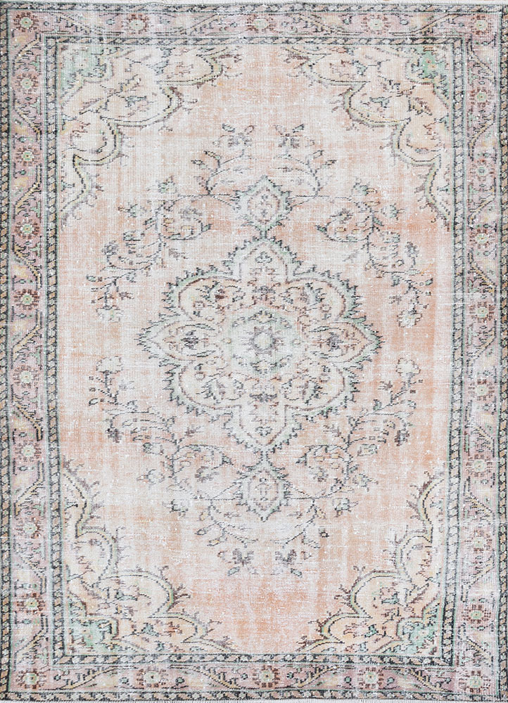 vintage red and orange wool hand knotted Rug - HeadShot