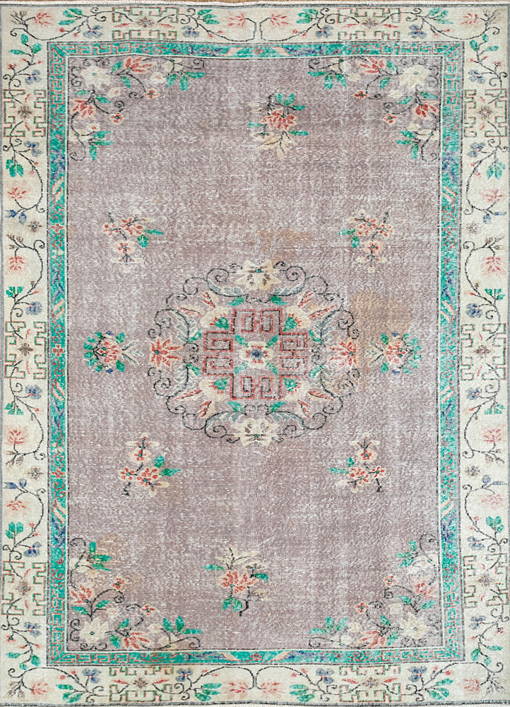 vintage grey and black wool hand knotted Rug - HeadShot